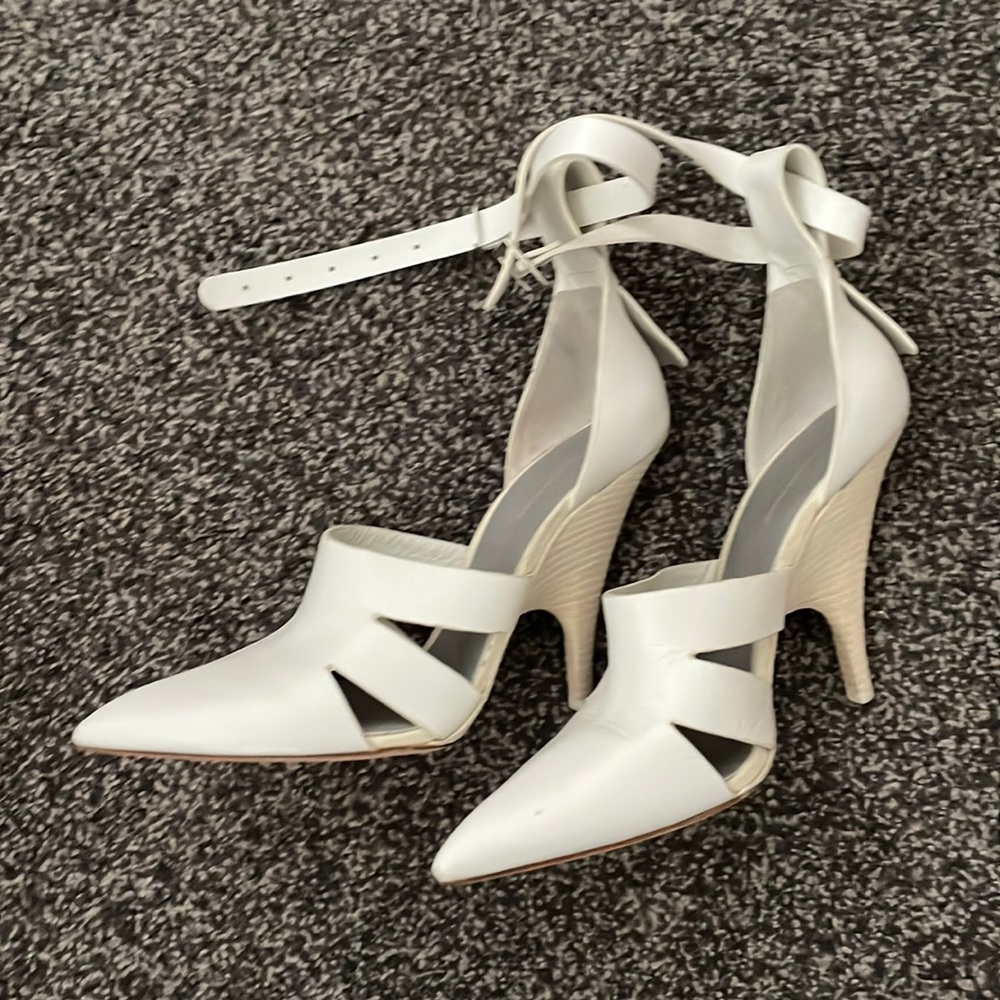 Alexander Wang White Pointed Cutout Ankle-Strap Pumps